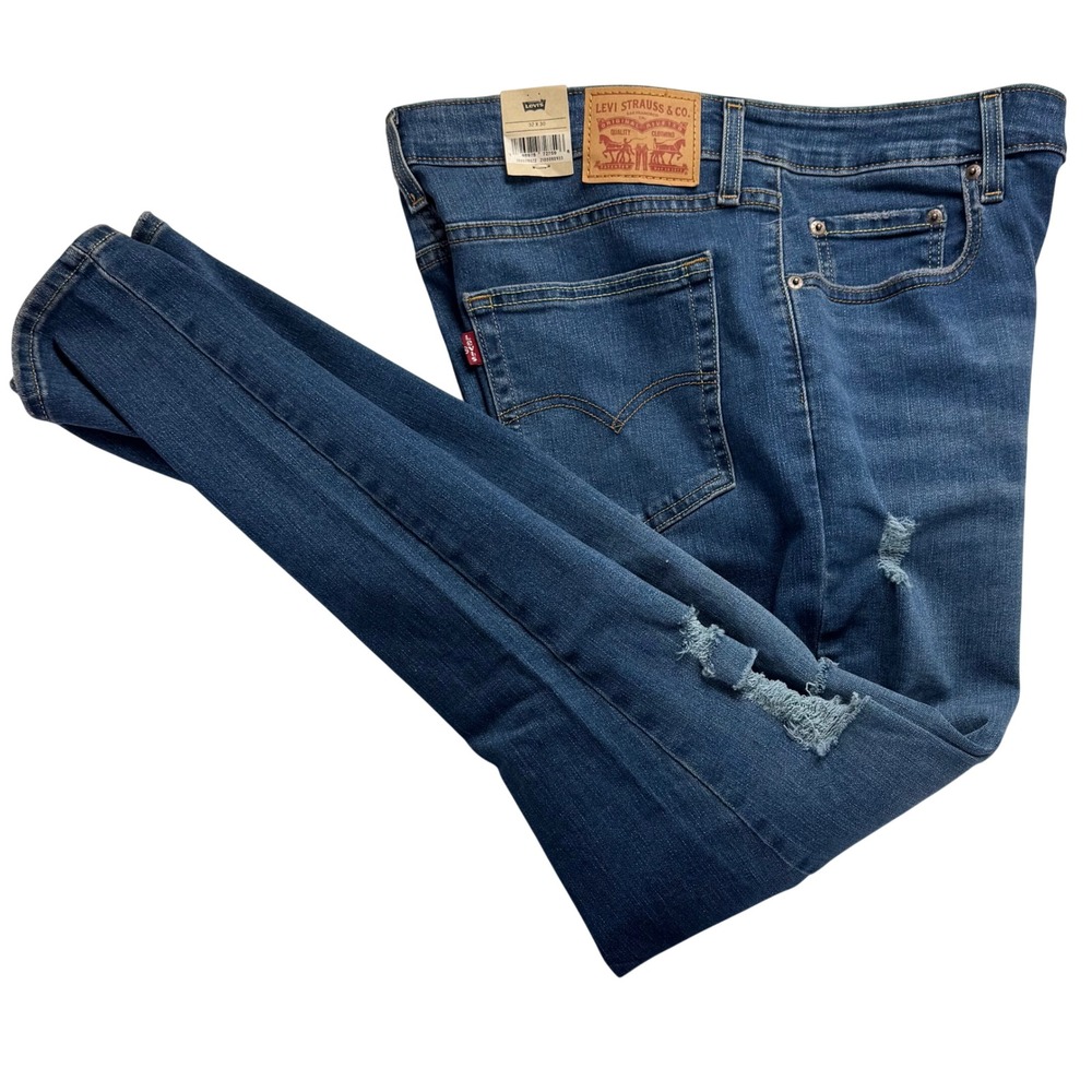 Levis 721 High Rise Skinny Jeans Womens 32 Blue Distressed Denim Stretch